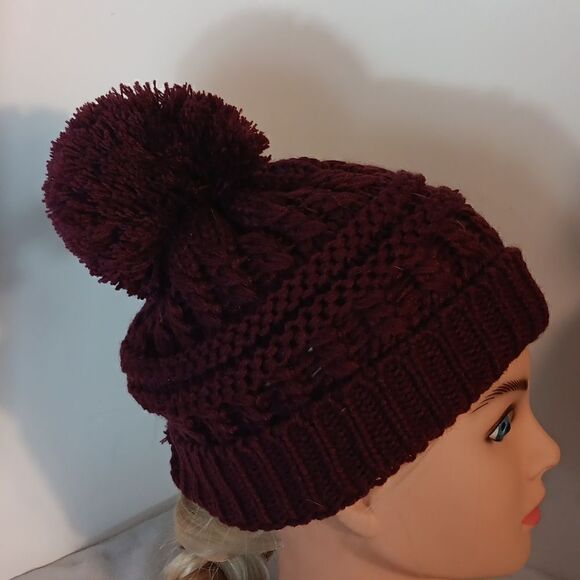 Jessica Simpson Maroon Knit PomPom Beanie - Picture 4 of 5
